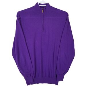 Tom James Purple 100% Merino Wool Quarter Zip Pullover Sweater Mens L Mock Neck